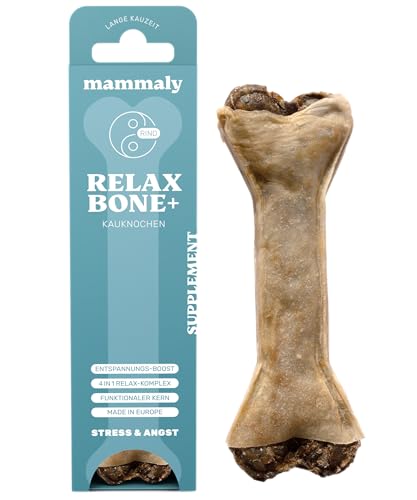 5-in-1 Entspannungs-Kauknochen - Relax Bone+ 1x Kauartikel (17cm) von mammaly - Kaustange aus Rinderhaut mit Kamille & Lavendel u. v. m. zur Beruhigung - Kauspielzeug / -Knochen als Beruhigungsmittel von mammaly