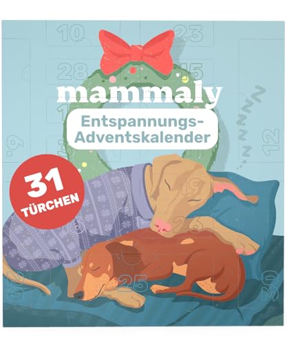 Entspannungs-Adventskalender 2025 für Hunde mit 31 Türchen für Beruhigung bis Silvester - inkl. 104 Snacks & 5 Kauknochen gegen Angst und Stress mit Baldrian, Melisse u.v.m. - Relax Time von mammaly