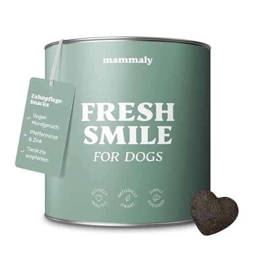 mammaly Zahnpflege Hunde Leckerlis gegen Mundgeruch 325g - Fresh Smile Snacks mit Pfefferminz, Petersilie & Probiotika (leckere Zahnreinigung) Belohnung nach Zähneputzen Hund für frischen Atem von mammaly