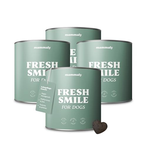 mammaly Fresh Smile Hunde Zahnpflege Snack, Zahnpflege Hund, gegen Hund Mundgeruch, Fressnapf Innovation Award - 1300g (4 x Dose) von mammaly
