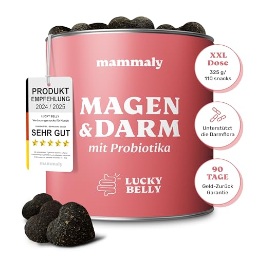 mammaly Lucky Belly für Hunde Verdauungssnacks mit Probiotika Hund, Heilmoor für Hunde, Besser als Heilerde, Hund Darmflora aufbauen, Flohsamenschalen Hund, Probiotic 325g (1 x Dose) von mammaly