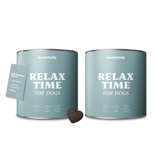 mammaly Relax Time Beruhigungsmittel für Hunde, Anti Stress Snack für Hunde mit Baldrian, Kamille & Probiotika unterstützt bei Stresssituationen, Angst, Nervosität, Hund Seelenruhe 650g (2 x Dose) von mammaly
