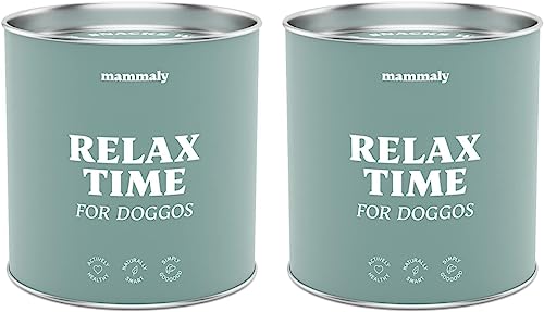 mammaly Relax Time Beruhigungsmittel für Hunde, Anti Stress Snack für Hunde mit Baldrian, Kamille & Probiotika unterstützt bei Stresssituationen, Angst, Nervosität, Hund Seelenruhe 650g (2 x Dose) von mammaly