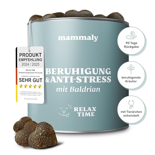 mammaly Relax Time Beruhigungsmittel, Anti Stress Snack für Hunde mit Baldrian, Kamille & Probiotika unterstützt bei Stresssituationen, Angst, Nervosität, Seelenruhe 325g (1 x Dose) von mammaly