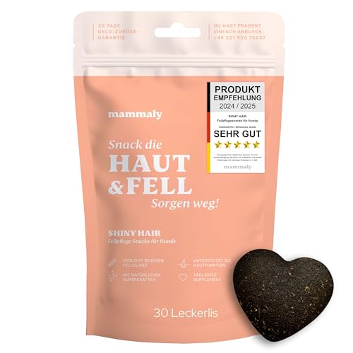 mammaly® für Hunde Shiny Hair Fellpflege Snack, leckere Alternative zu Bierhefe, Fellpflege Ergänzungsfuttermittel, Omega3, Biotin & Seealge gegen Haarausfall, schöneres Hundefell, ca. 30 Snacks von mammaly