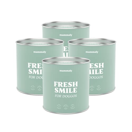 mammaly 4X Super-Sparpaket Fresh Smile Hundeleckerlis gegen Mundgeruch – Hunde Zahnpflege mit Pfefferminz, Petersilie & Probiotika (leckere Zahnreinigung) Belohnung & frischer Atem von mammaly