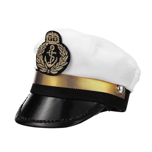 manhegari Haustier Captain Hat, Captain Hut für Hund, Weißer Kapitän Verstellbarer String Hundehut, Party Headwear Dress -up -Foto -Requisiten, Haustiervorräte, Cosplay -Kostümzubehör von manhegari