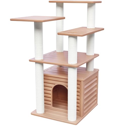 MAOHEGOU 116.8 cm Indoor & Outdoor Kratzbaum Turm, Katzenhaus für Katzen im Freien, wetterfeste Katzenhütte mit Kratzbäumen von maohegou