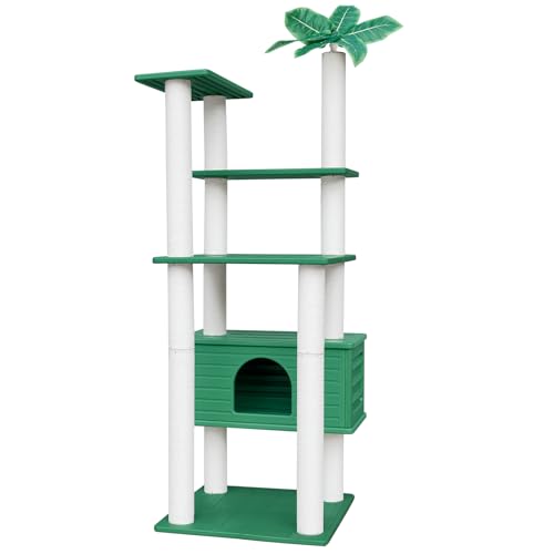 MAOHEGOU 66,5 Zoll Hoch Outdoor Wetterfester Katzenturm, Mehrstöckiger Katzenbaum, Große Katzenhütte mit PVC-Board und Katzenkratzbäumen, für Außen und Innen Katzenhäuser von maohegou