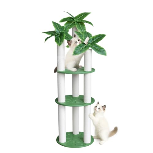 MAOHEGOU Wasserdichter Katzenturm, 172,7 cm, zylindrischer Outdoor-Kratzbaum mit grünen Blättern, Kunststoffbrett und Katzenkratzbaum, verwendet in Catio, Deck, Terrasse von maohegou