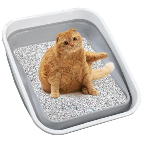 Universal-Katzentoilette, 0,5 kg - 11,3 kg Katzen anwendbare Katzentoilette 54,6 x 44,5 x 17,8 cm/6,7 cm Multifunktions-Höhenumschaltbare Katzentoilette mit Streuschaufel (Grau) von maohegou