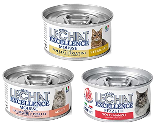 9 Dosen Monge Lechat Excellence 80 g Alleinfuttermittel gemischt für Katzen Erwachsene und sterilisiert "Grain Free" (frei von Weizen) Made in Italy von marcone