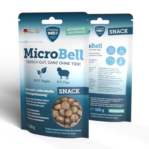 Marsavet MicroBell Snack – Vegane Hundesnacks mit mikrobiellem Protein – 100 g. Hypoallergene Hundeleckerli ohne Getreide und ohne Gluten für empfindliche Hunde. Nachhaltiger Hundesnack für Training. von marsavet+