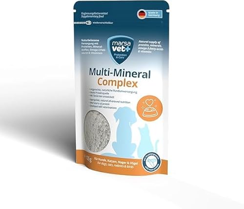 Marsavet Multi-Mineral Complex Pulver Barf Complete Nahrungsergänzungsmittel mit Vitaminen, Mineralstoffen, Omega 3 & Proteinen für Hunde, Katzen und andere Haustiere. Es bietet essenzielle Nährstoff von marsavet+