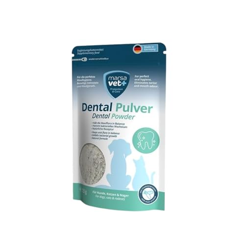 Marsavet Dental Pulver – Zahnpflegemittel für Hunde, Katzen, Nagetiere mit Insektenprotein. Zahnreinigung ohne Stress, Hundezahnbürste und Zahnpasta. Beseitigt Zahnstein, Zahnbelag, Maulgeruch - 125 g von marsavet+
