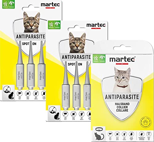 martec PET CARE 1x Katzenhalsband + 6X Spot on für Katzen, Hochwirksam gegen Zecken Flöhe und Milben Schutz vor Parasiten, auf pflanzlicher Basis, wasserresistentes Halsband von martec PET CARE