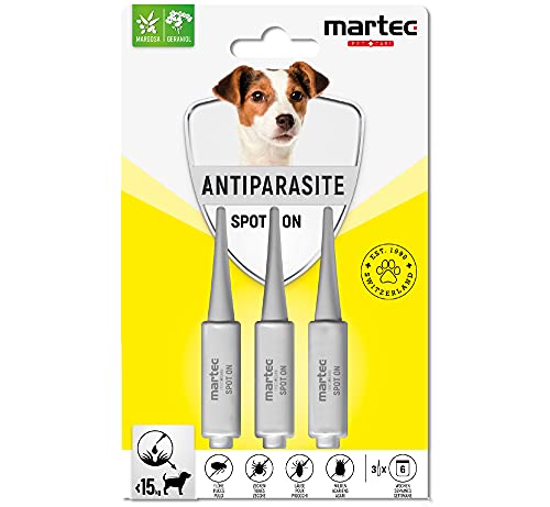 martec PET CARE Spot on für Hunde (1-15 Kg) 3x1,5ml auf Pflanzlicher Basis ab 4 Monaten Hochwirksam bis zu 18 Wochen gegen Milben, Flöhen, Zecken, Läuse von martec PET CARE