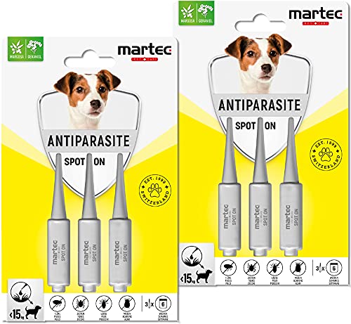 martec PET CARE Spot on Hund - unter 15 Kg - Parasitenabwehr auf pflanzlicher Basis - gegen Zecken, Milben, Flöhe - 6X Spot On für Hunde von martec PET CARE