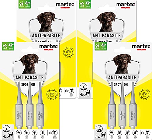 martec PET CARE Spot on für Hunde ab 15 Kg - Parasitenabwehr auf pflanzlicher Basis - gegen Zecken, Milben, Flöhe - 12x Spot On für Hunde von martec PET CARE