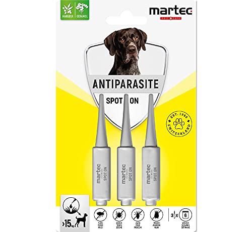 martec PET CARE Spot on für Hunde ab 15 Kg - Parasitenabwehr auf pflanzlicher Basis - gegen Zecken, Milben, Flöhe - 3X Spot On für Hunde von martec PET CARE
