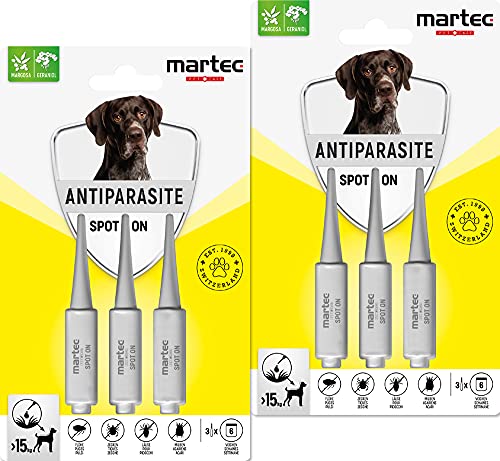 martec PET CARE Spot on für Hunde ab 15 Kg - Parasitenabwehr auf pflanzlicher Basis - gegen Zecken, Milben, Flöhe - 6X Spot On für Hunde von martec PET CARE