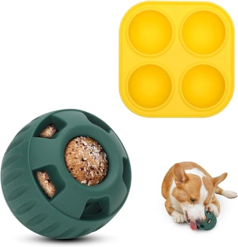 Pupsicle Dog Toy Durable Treat, Schleckball Dog, Interactive Dog Treat Ball Toy, Fillable Dog Toy to Distract Your Puppy, Safe for Dogs, Easy to Clean (Dark Green Ball + Yellow Mold) von massoke