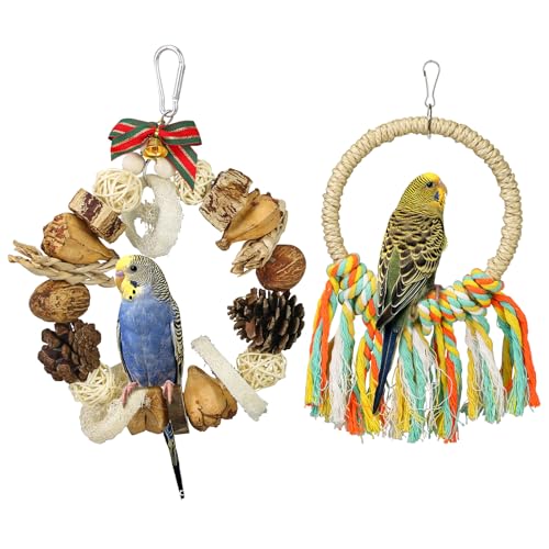 matafat Vogelspielzeug, 2 Stück, Papageienspielzeug, Vogelschnitzel, Futtersuchspielzeug mit buntem Kauseil, geeignet für Sittiche, Nymphensittiche, Sittiche, Sittiche, Sittiche, Unzertrennliche und matafat Vogelspielzeug, 2 Stück, Papageienspielzeug, Vogelschnitzel, Futtersuchspielzeug mit buntem Kauseil, geeignet für Sittiche, Nymphensittiche, Sittiche, Sittiche, Sittiche, Unzertrennliche und von matafat