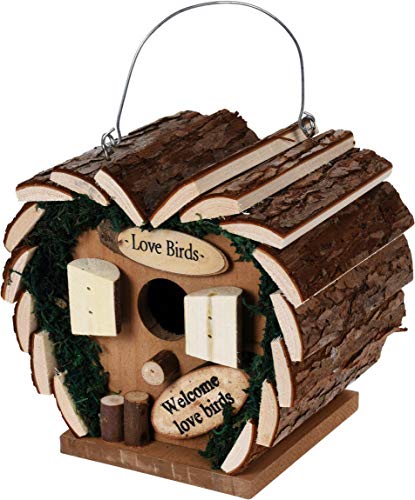 Vogelhaus Love Birds - Vogelhäuschen aus Holz mit Baumrinde - handgefertigt von matrasa