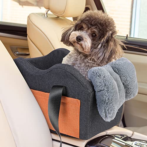Autositz für Kleine Hunde - Mittelkonsole Haustier-Sitzerhöhung für Auto Welpen (Dunkelgrau) von matsofamic