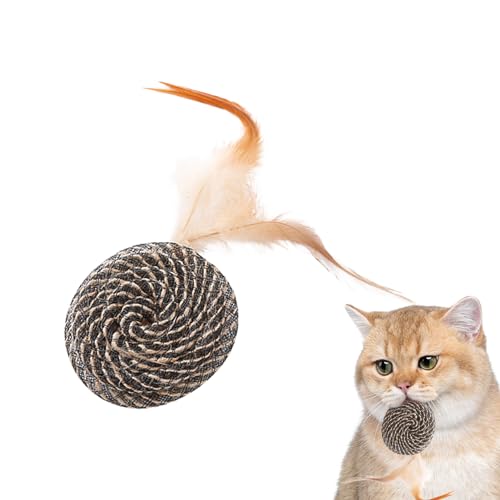 mawma Federballspielzeug für Katzen, Katzenball mit Feder | Kätzchen-Beißspielzeug | Interaktiver Katzenfederspielzeugball, Katzenfederball, Katzenspielzeug zum Spielen, Jagen, Drinnen und Draußen, von mawma