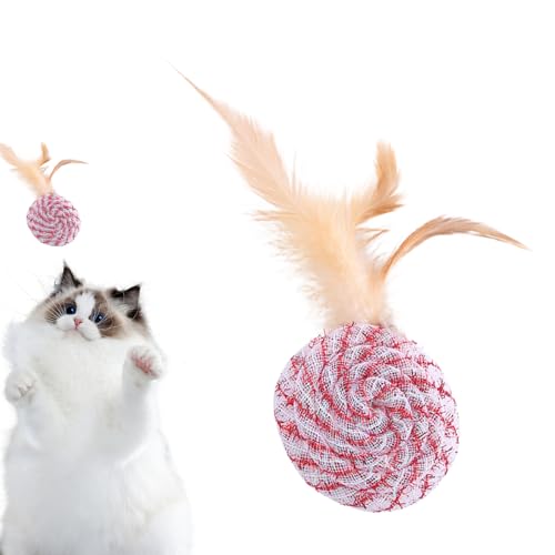 mawma Katzenball mit Feder, Katzenballspielzeug | Kätzchen-Beißspielzeug,Interaktiver Katzenfederspielzeugball, Katzenfederball, Katzenspielzeug zum Spielen, Jagen, Drinnen und Draußen, Jagen von mawma