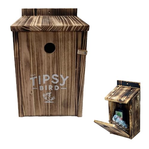 Meinsider Vogelhaus Schnapsbar geflammt – Verstecktes Garten-Deko Geschenk – Holz Zwitscherkasten mit Geheimfach für Flasche – Lustige Geschenkidee für Männer, Gartenparty & JGA von meinsider