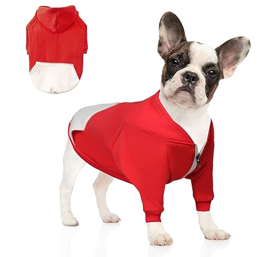 meioro Hunde Kapuzenpullis Warm Hundebekleidung Reißverschluss Hundekleidung Nette Haustier Hoodies (L, Rot) von meioro