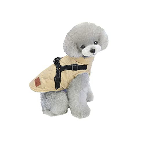 meioro Hundebekleidung Warmer Hundemantel mit reflektierendem Geschirr Winddichte Hundejacke Winterhunde Baumwolltuch Verdickte ärmellose Weste Baumwollhundepullover Haustierjacken (Khaki, 3XL) von meioro