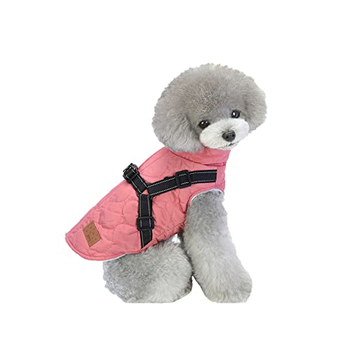 meioro Hundebekleidung Warmer Hundemantel mit reflektierendem Geschirr Winddichte Hundejacke Winterhunde Baumwolltuch Verdickte ärmellose Weste Baumwollhundepullover Haustierjacken (Rosa, S) von meioro