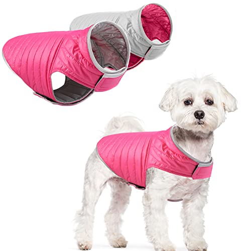 meioro Hundemantel Wendbarer Hundejacke Wasserdicht Winddichte Hunde Wintermantel Reflektierende Hundepullover Warme Winterjacken Leichte Hundekleidung Geeignet für Outdoor-Aktivitäten(M, Rosa+Grau) von meioro