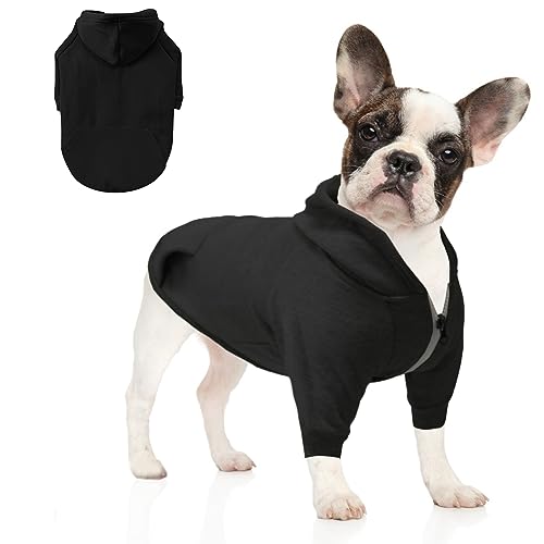 meioro Kapuzenpullis für Hunde Warme Reißverschluss Kapuzen Haustier Kleidung Pullover Hund Katze T-Shirt Niedlichen Haustier Hoodies Bekleidung französische Bulldogge Pug (L, Alle Schwarz) von meioro