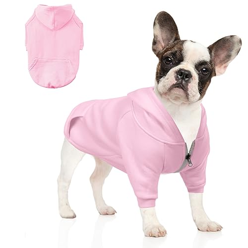 meioro Kapuzenpullis für Hunde Warme Reißverschluss Kapuzen Haustier Kleidung Pullover Hund Katze T-Shirt Niedlichen Haustier Hoodies Bekleidung französische Bulldogge Pug (L, Rosa) von meioro