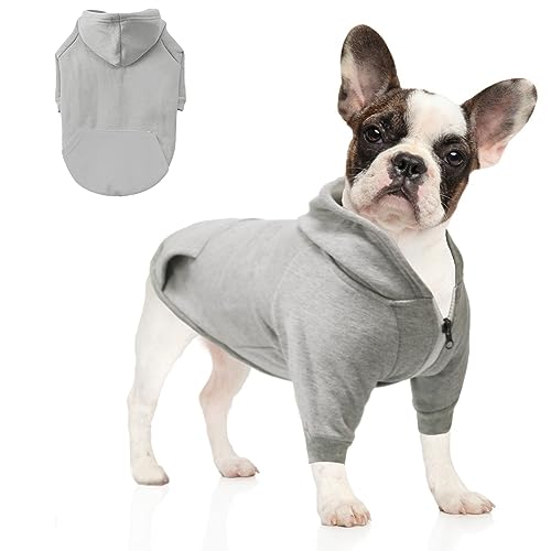 meioro Kapuzenpullis für Hunde Warme Reißverschluss Kapuzen Haustier Kleidung Pullover Hund Katze T-Shirt Niedlichen Haustier Hoodies Bekleidung französische Bulldogge Pug (S, Grau) von meioro