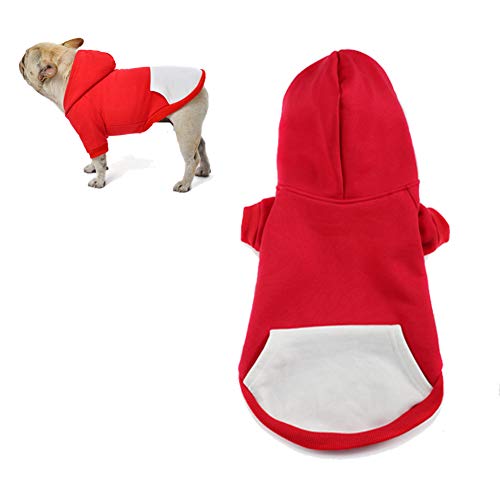 Meioro Reißverschluss Kapuzen Haustier Kleidung für Hund Katze - Niedliche Warme Kapuze für Französische Bulldogge Pug (Rot, 3XL) von meioro