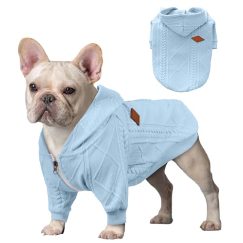 meioro Sweater für Hunde Kapuzenpullis für Haustier Warme Hundebekleidung Puppy Einfarbiger Hundepullover Süße Winterjacken Geeignet für kleine und mittlere Hunde French Bulldog (L, Hellblau) von meioro