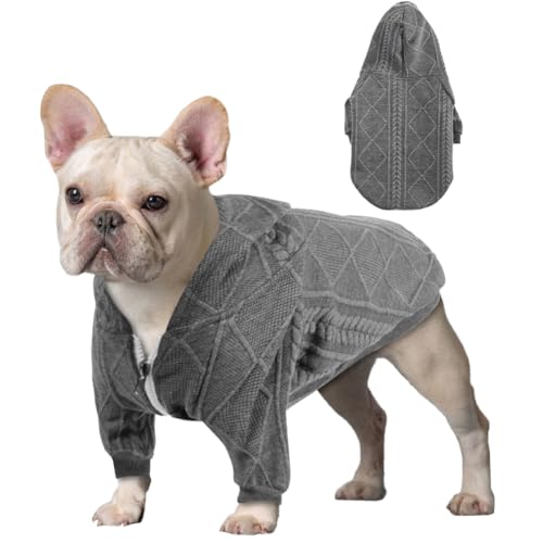 meioro Sweater für Hunde Kapuzenpullis für Haustier Warme Hundekleidung Einfarbiger Hundepullover Winter Warm Puppy French Bulldog Mops(M,Grau) von meioro