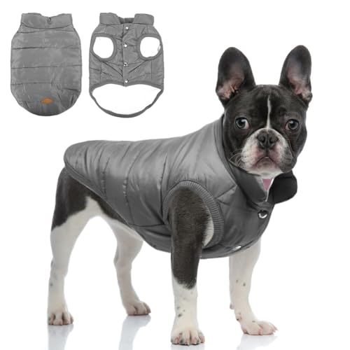 meioro Winter Hundemantel Warme Hundejacke, Kaltes Wetter Haustier Kleidung Winddichte Welpenmäntel, Hund Fleeceweste Weiches Sweatshirt für Kleine Mittlere Hundepullover Outfit(Grau,S) von meioro