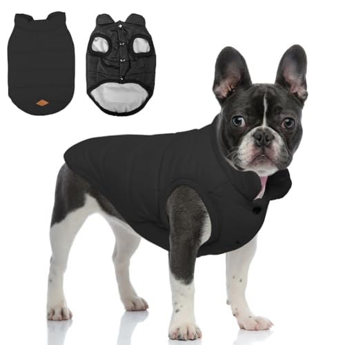 meioro Winter Hundemantel Warme Hundejacke, Kaltes Wetter Haustier Kleidung Winddichte Welpenmäntel, Hund Fleeceweste Weiches Sweatshirt für Kleine Mittlere Hundepullover Outfit (Schwarz,L) von meioro