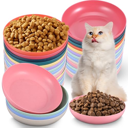 20 Stück Katzennapf, flach, breiter und kleiner Teller, breiter und kleiner Teller, breiter, streunender Nass-Futternapf für Frettchen, ferale, kurzbeinige Kätzchen, 14 cm Weizenstroh von mekueeex