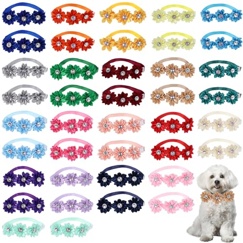 40-teiliges Set mit Schleifen und Krawatten für kleine Hunde, Halsband, Schleifen, Blumen, Set für Welpen, Katzen, Hunde, Pflegezubehör, Geburtstagsparty, Kostüm für Hundefriseure, Haustiergeschäft von mekueeex