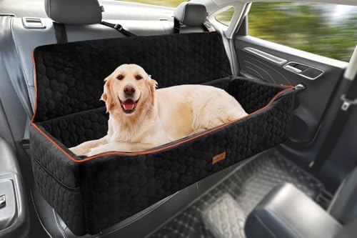 Hunde-Autositz für große Hunde unter 45,4 kg, Hunde-Autobett, Haustiererhöhung, Rücksitz, abnehmbar, waschbar, Haustier-Reise-Sicherheits-Autositz mit Sicherheitsgurten und Aufbewahrungstasche, von melafa365