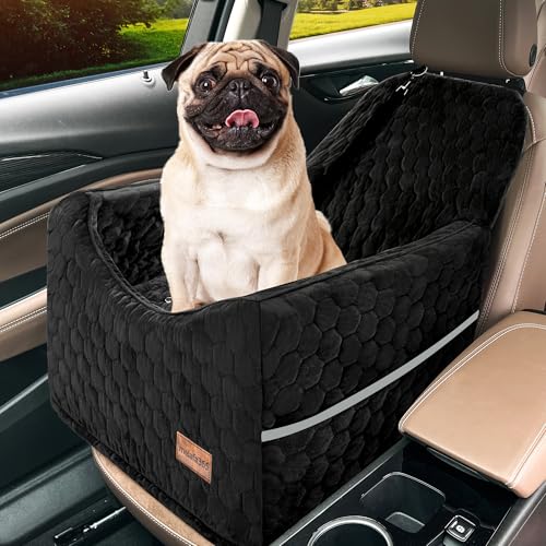 melafa365 Hundeautositz für kleine mittelgroße Hunde, Memory-Schaum, erhöhter Haustier-Autositz für Hunde bis zu 15,9 kg, mit waschbarem, abnehmbarem Bezug, Aufbewahrungstaschen (Schwarz) von melafa365