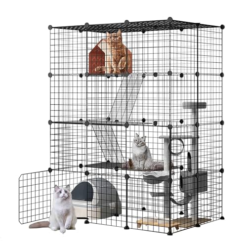 Katzenkäfig, DIY Kleintierkäfig für Kaninchen, Meerschweinchen, Welpen, Haustierprodukte, tragbarer Metalldraht, Yard Zaun (Black, 140x105x70CM) von meleg otthon