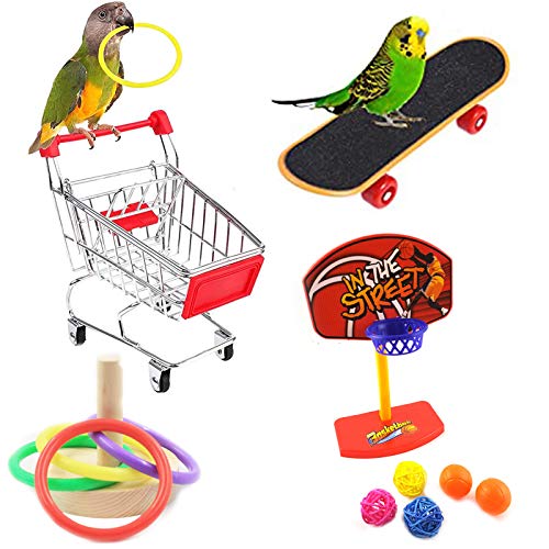 Papageien Spielzeug Set Parrot Intelligence Spielzeug Papagei Mini Shopping Trolley Skateboard Intellektuelles Spielzeug Vogelspielzeug für Papageien Wellensittiche Nymphensittich Graupapageien von mellystore